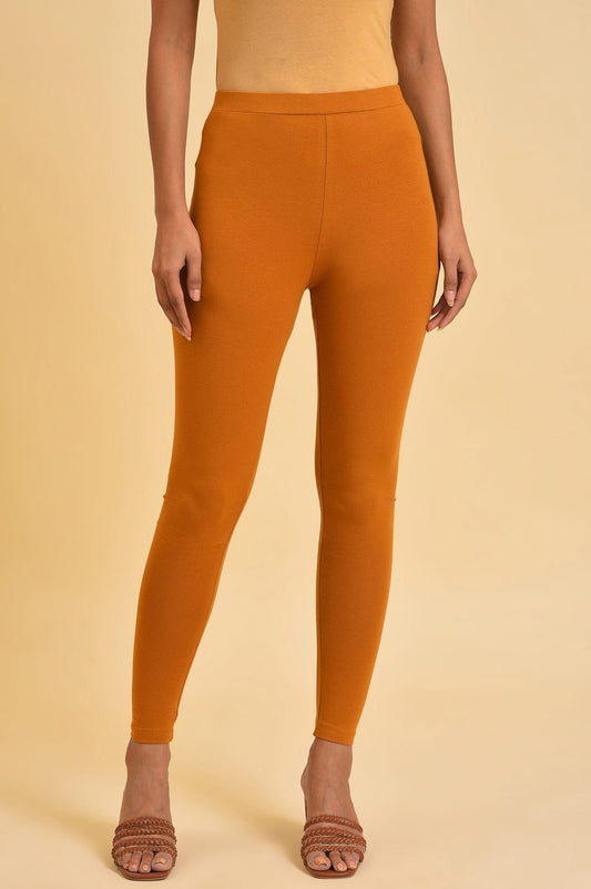 W for Woman Mustard Yellow Cotton Jersey Tights