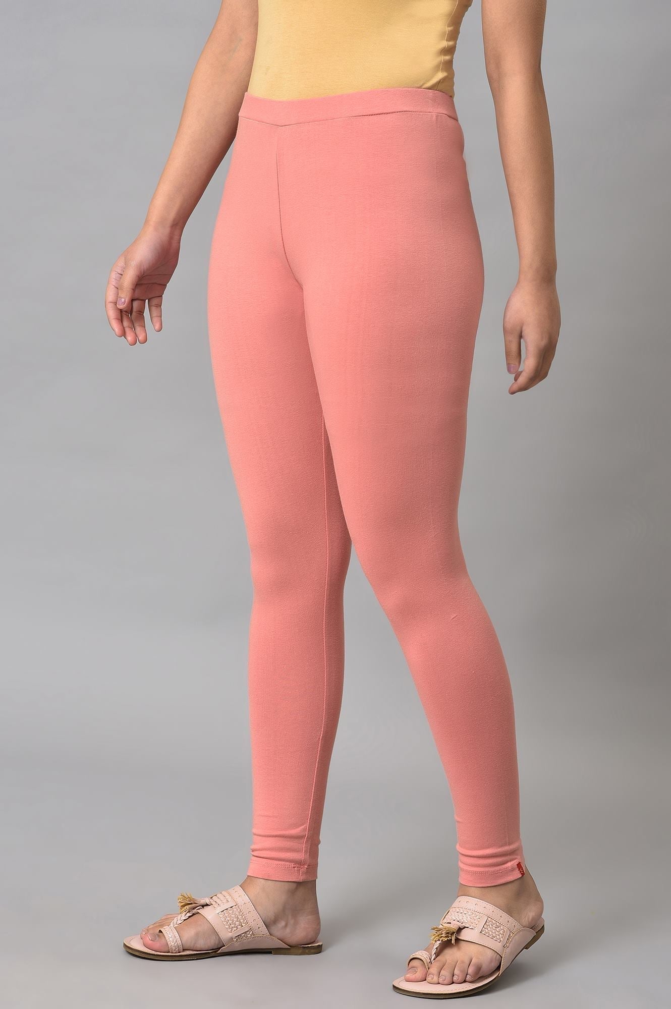 W for Woman Light Orange Cotton Jersey Tights