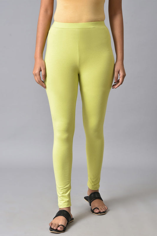 W for Woman Celery Green Cotton Jersey Tights