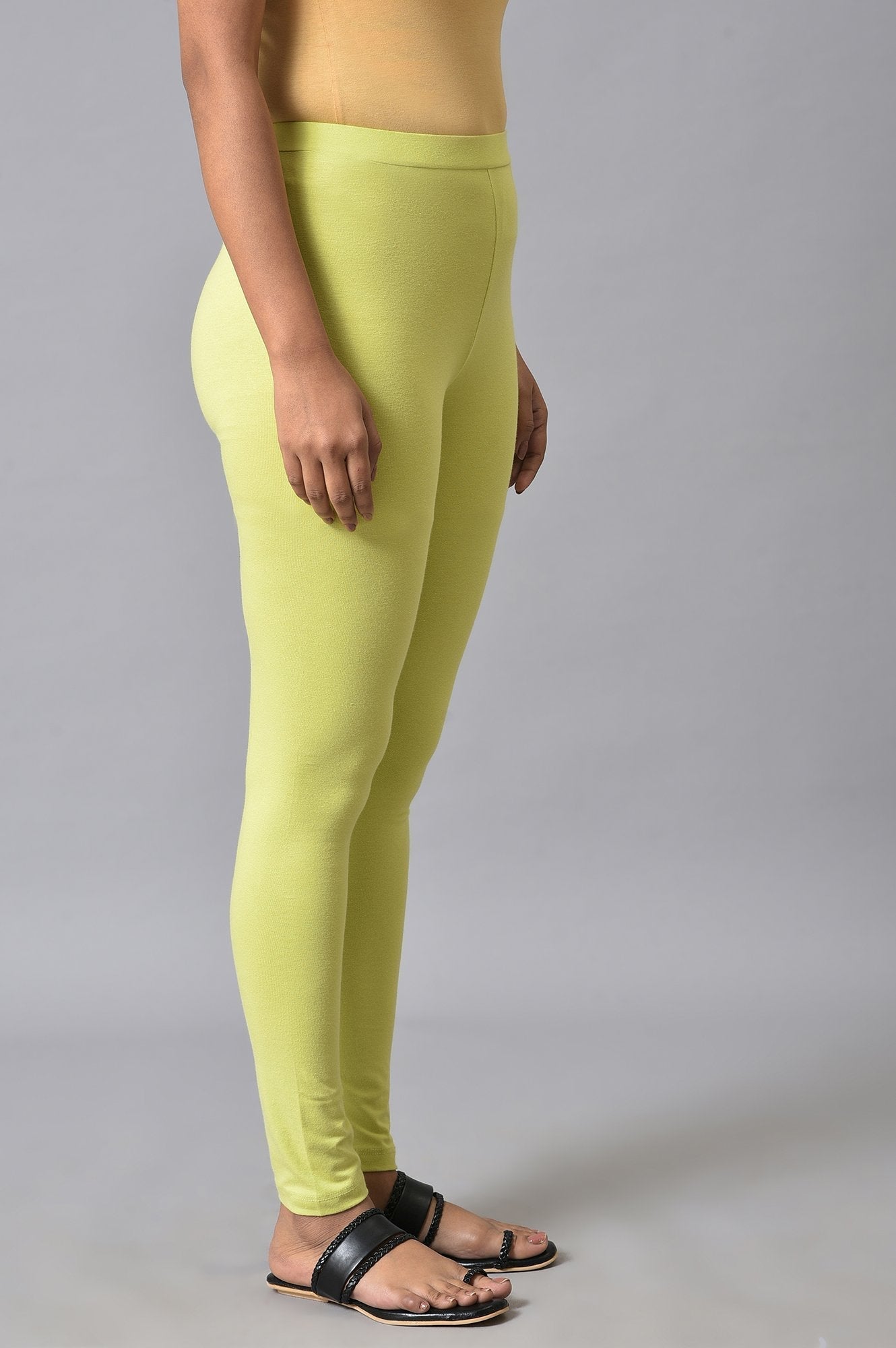 W for Woman Celery Green Cotton Jersey Tights