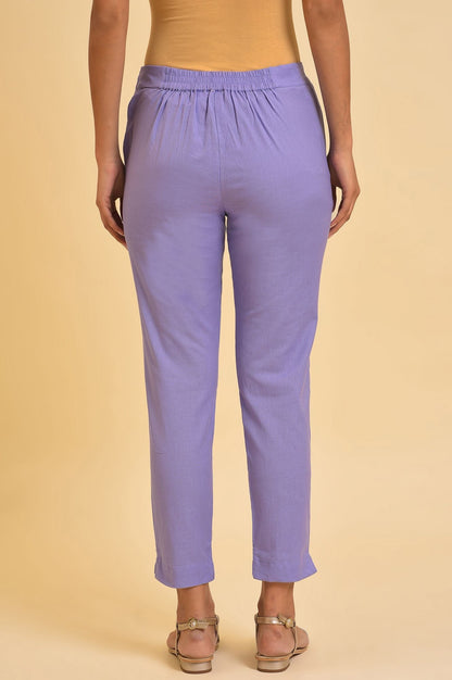 W for Woman Purple Solid Cotton Flax Slim Pants