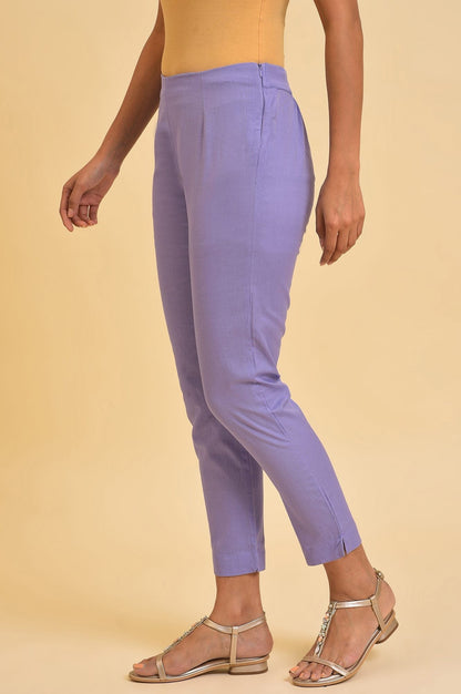 W for Woman Purple Solid Cotton Flax Slim Pants