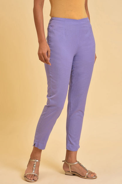 W for Woman Purple Solid Cotton Flax Slim Pants