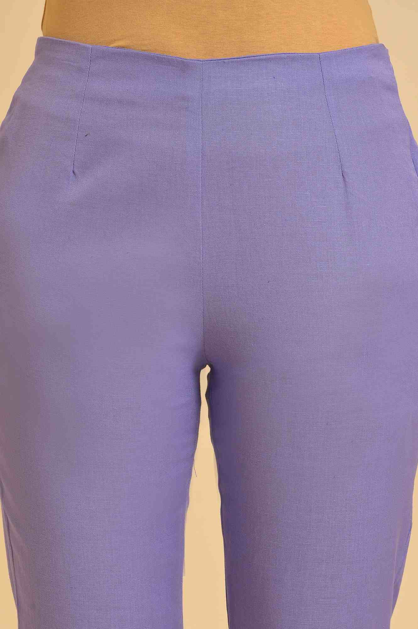 W for Woman Purple Solid Cotton Flax Slim Pants