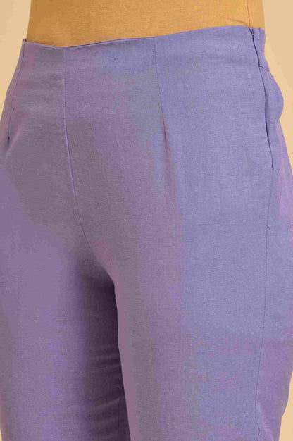 W for Woman Purple Solid Cotton Flax Slim Pants