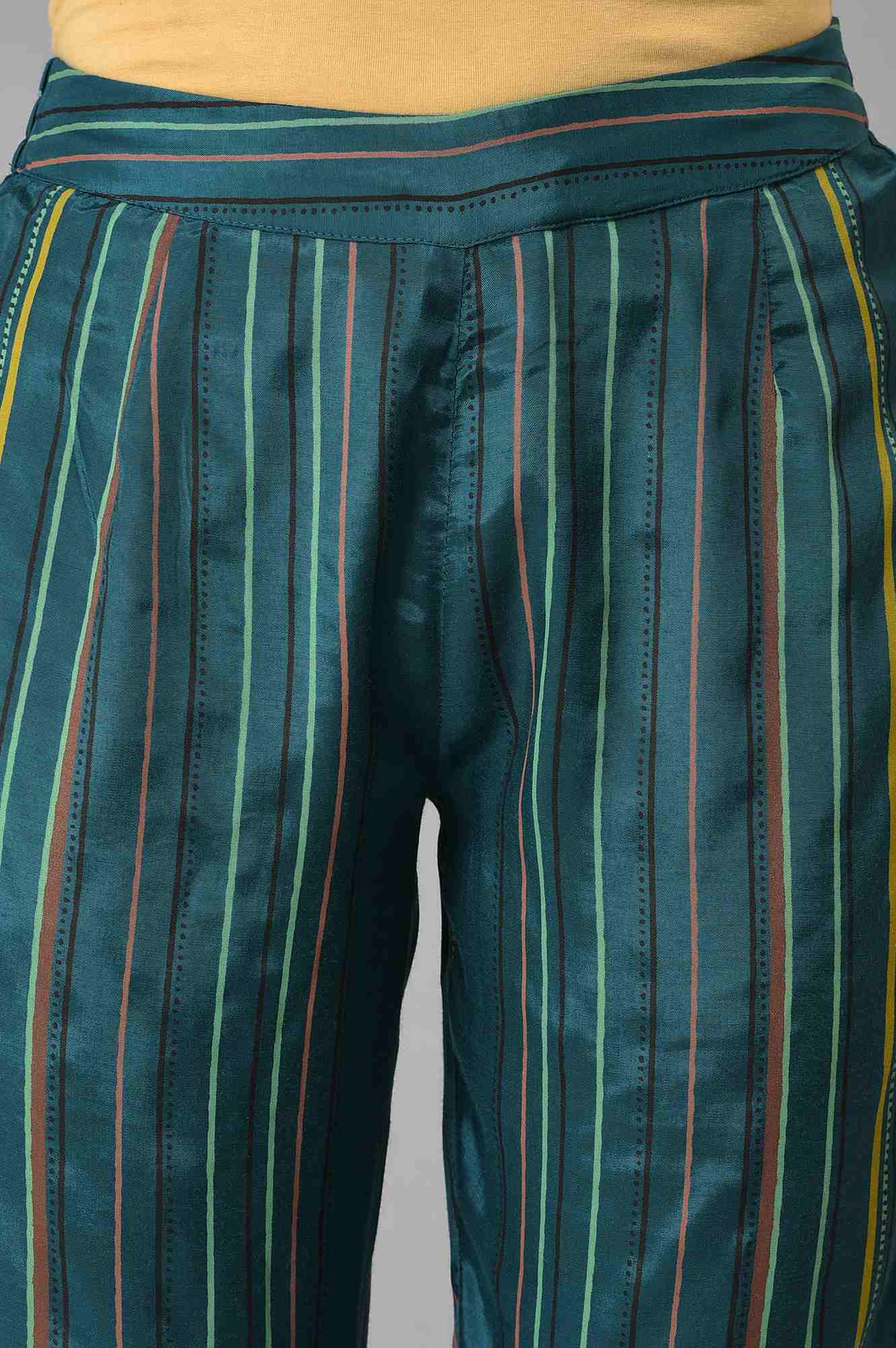 W for Woman Teal Coins A-line Kurta and Slim Pant Set