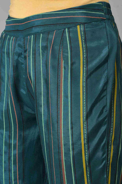W for Woman Teal Multi-Coloured Stripe Print Pants
