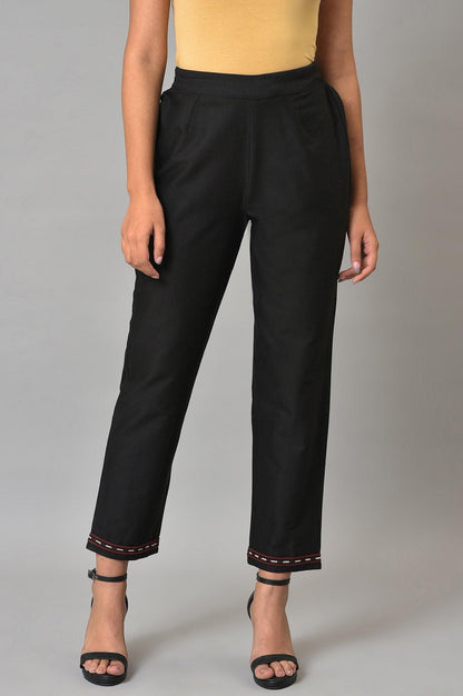 W for Woman Plus Size Black Slim Pants With Embroidery At Hemline