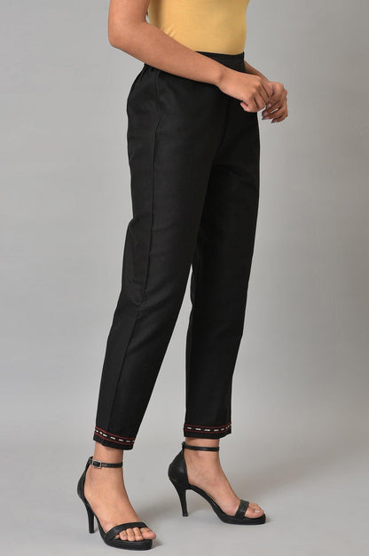 W for Woman Plus Size Black Slim Pants With Embroidery At Hemline