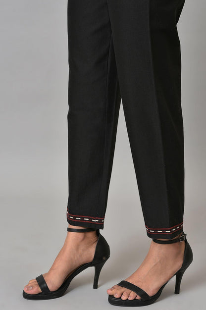 W for Woman Plus Size Black Slim Pants With Embroidery At Hemline