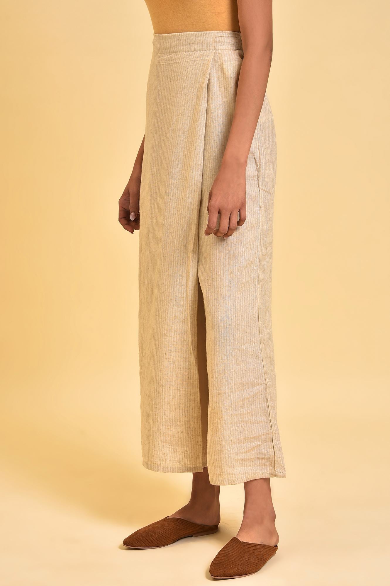 W for Woman Beige Rayon Flared Kurta and Parallel Pant Set