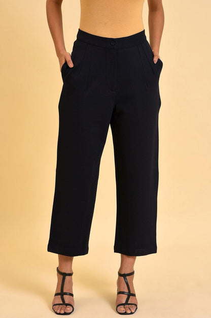 W for Woman Navy Blue Straight Fit Trouser Pants