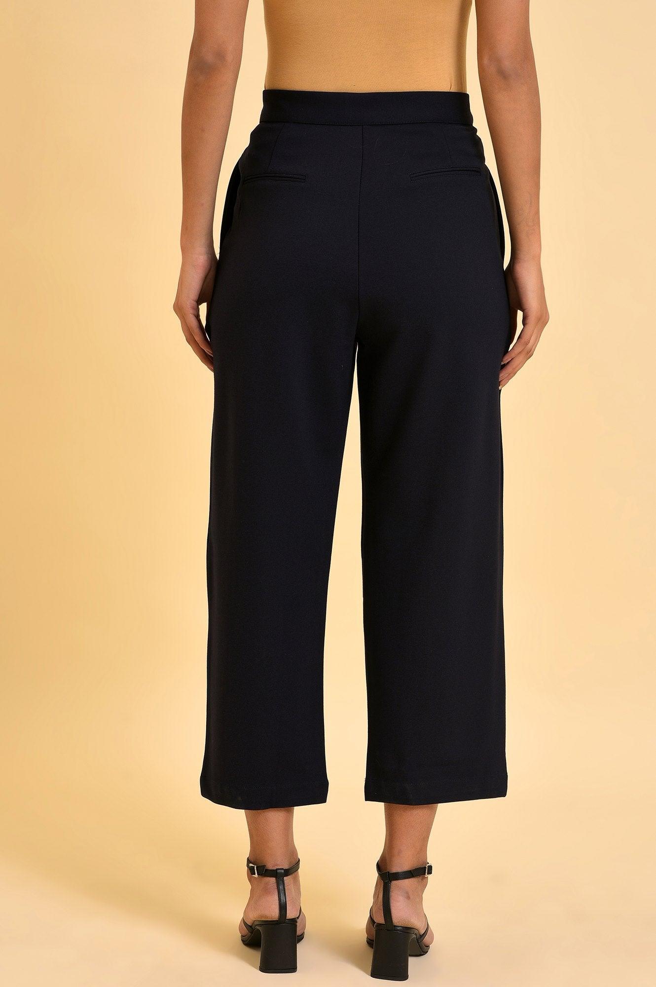 W for Woman Navy Blue Straight Fit Trouser Pants
