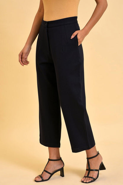 W for Woman Navy Blue Straight Fit Trouser Pants