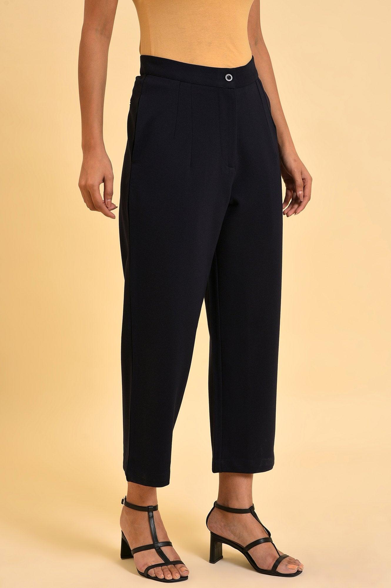 W for Woman Navy Blue Straight Fit Trouser Pants
