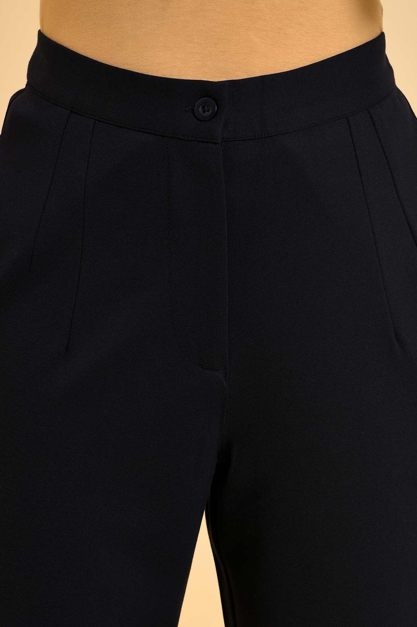 W for Woman Navy Blue Straight Fit Trouser Pants