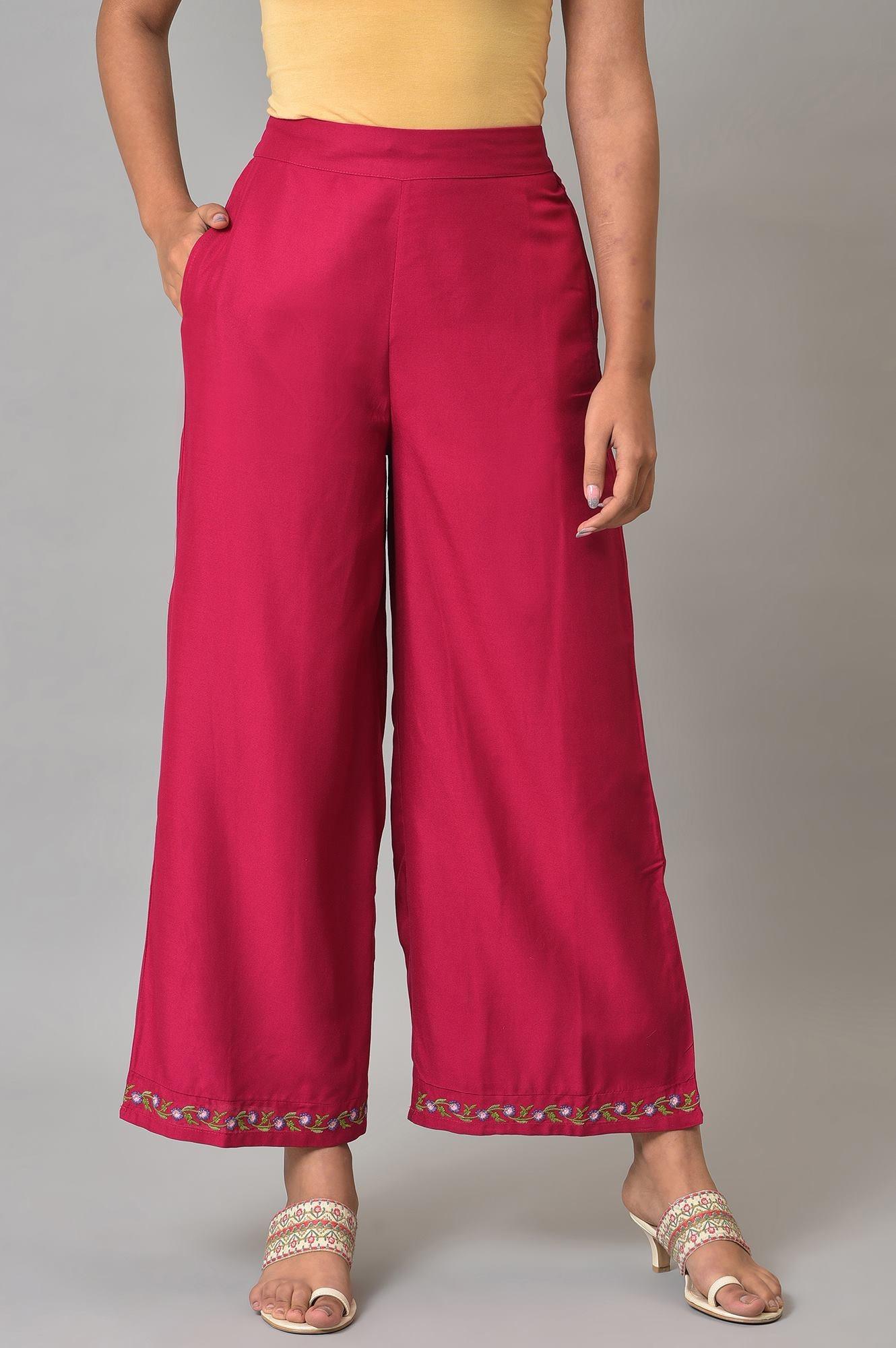 W for Woman Pink Embroidered Plus Size Parallel Pants