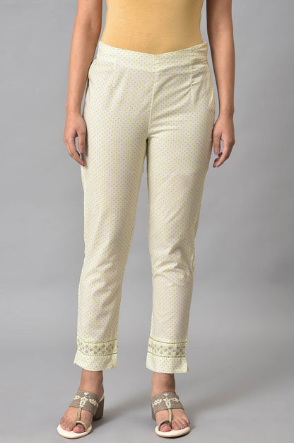 W for Woman Ecru Green Dotted Slim Pants