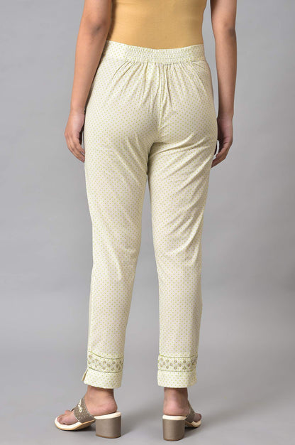 W for Woman Ecru Green Dotted Slim Pants