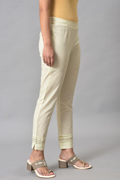W for Woman Ecru Green Dotted Slim Pants