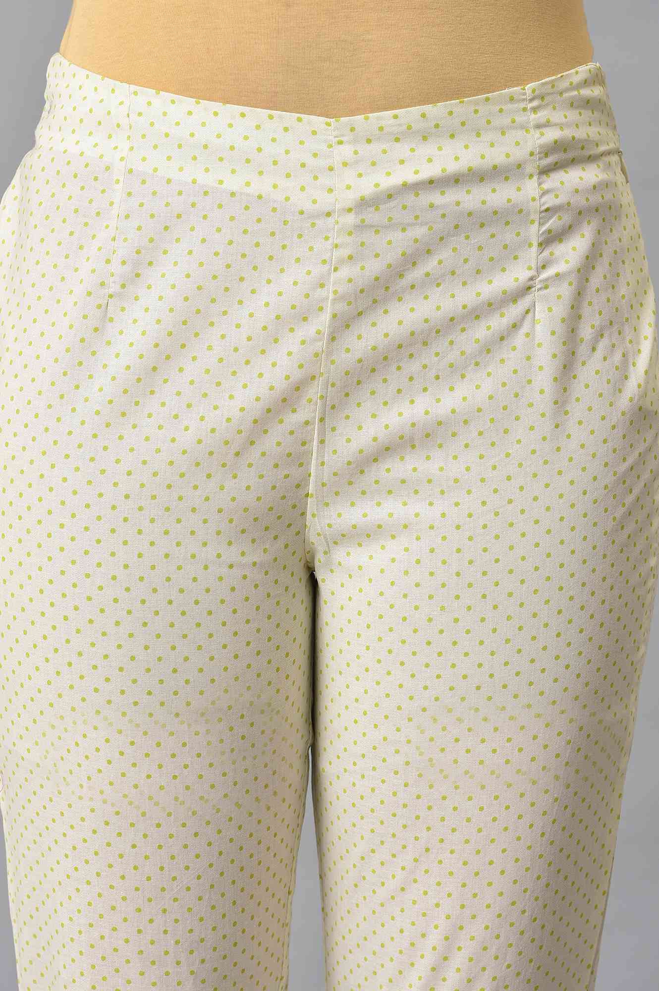 W for Woman Ecru Green Dotted Slim Pants