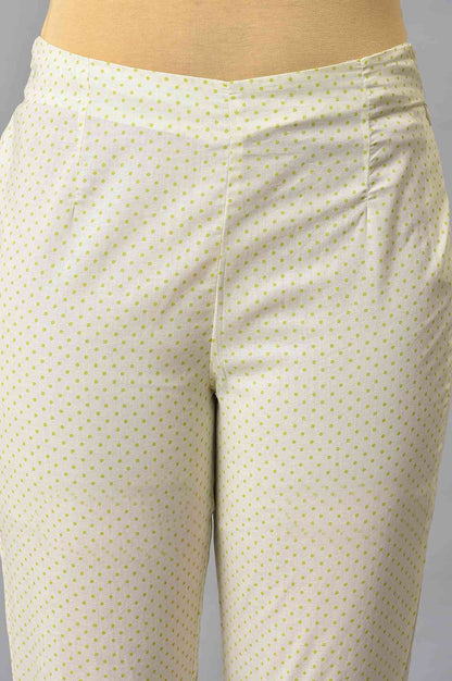 W for Woman Ecru Green Dotted Slim Pants