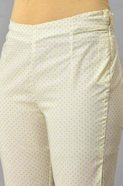 W for Woman Ecru Green Dotted Slim Pants
