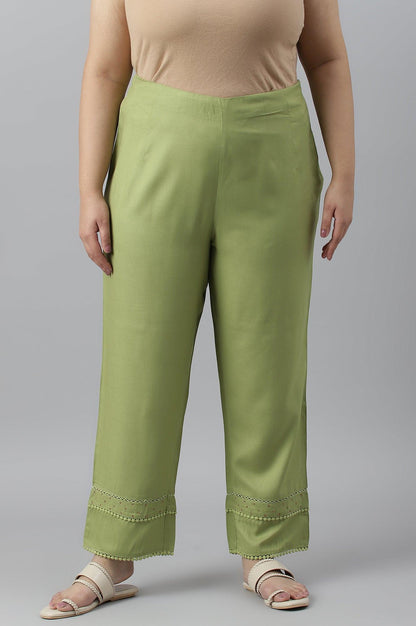 W for Woman Green Straight Pants With Lace Details