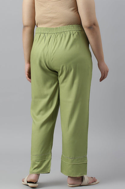 W for Woman Green Straight Pants With Lace Details