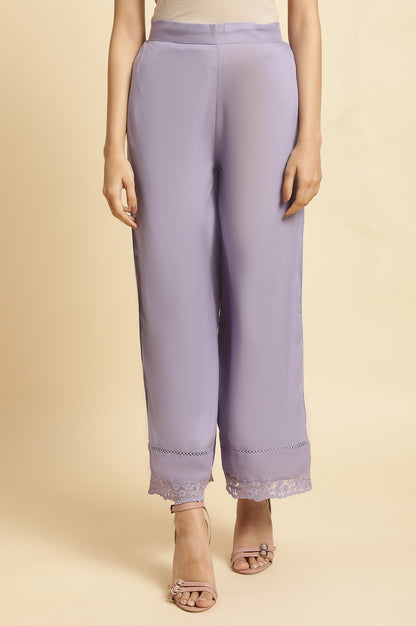 W for Woman Purple Thread Embroidery Straight Kurta and Parallel Pant Set