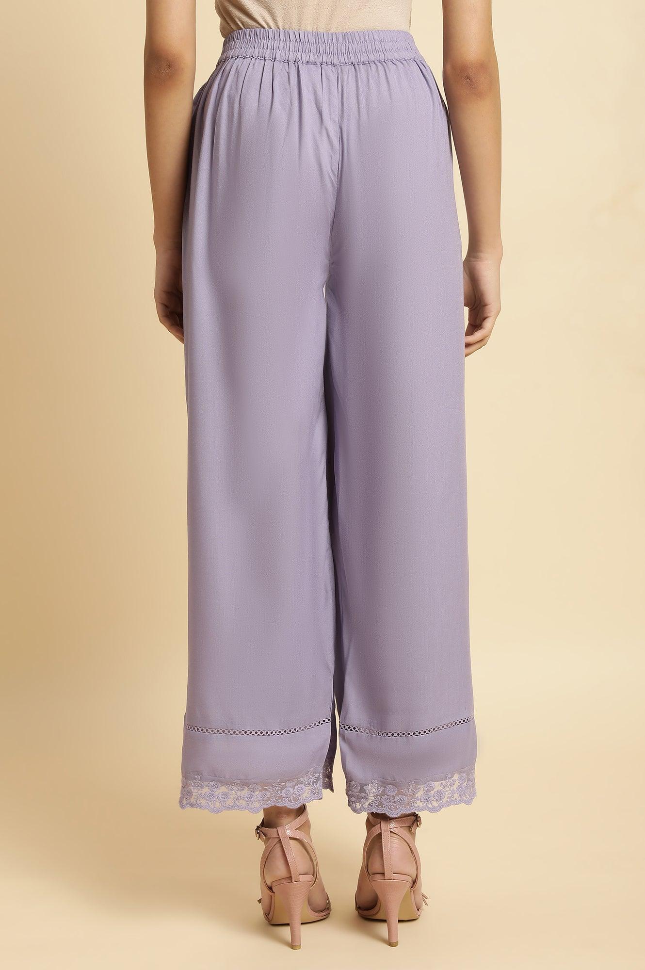 W for Woman Purple Parallel Pants With Lace At Hemline
