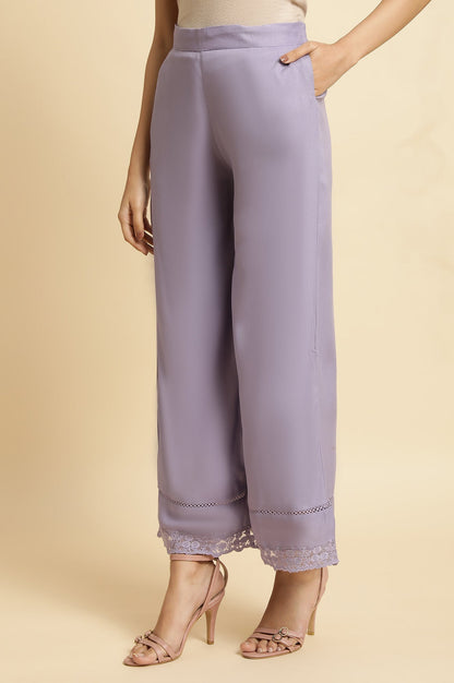 W for Woman Purple Thread Embroidery Straight Kurta and Parallel Pant Set