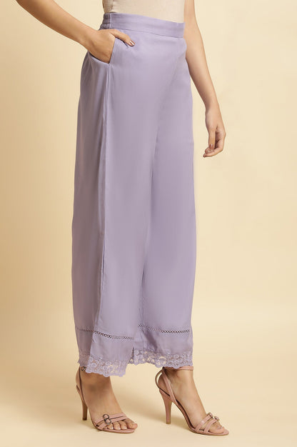 W for Woman Light Purple Polka Dots Printed Straight Kurta with Parallel Pant Set