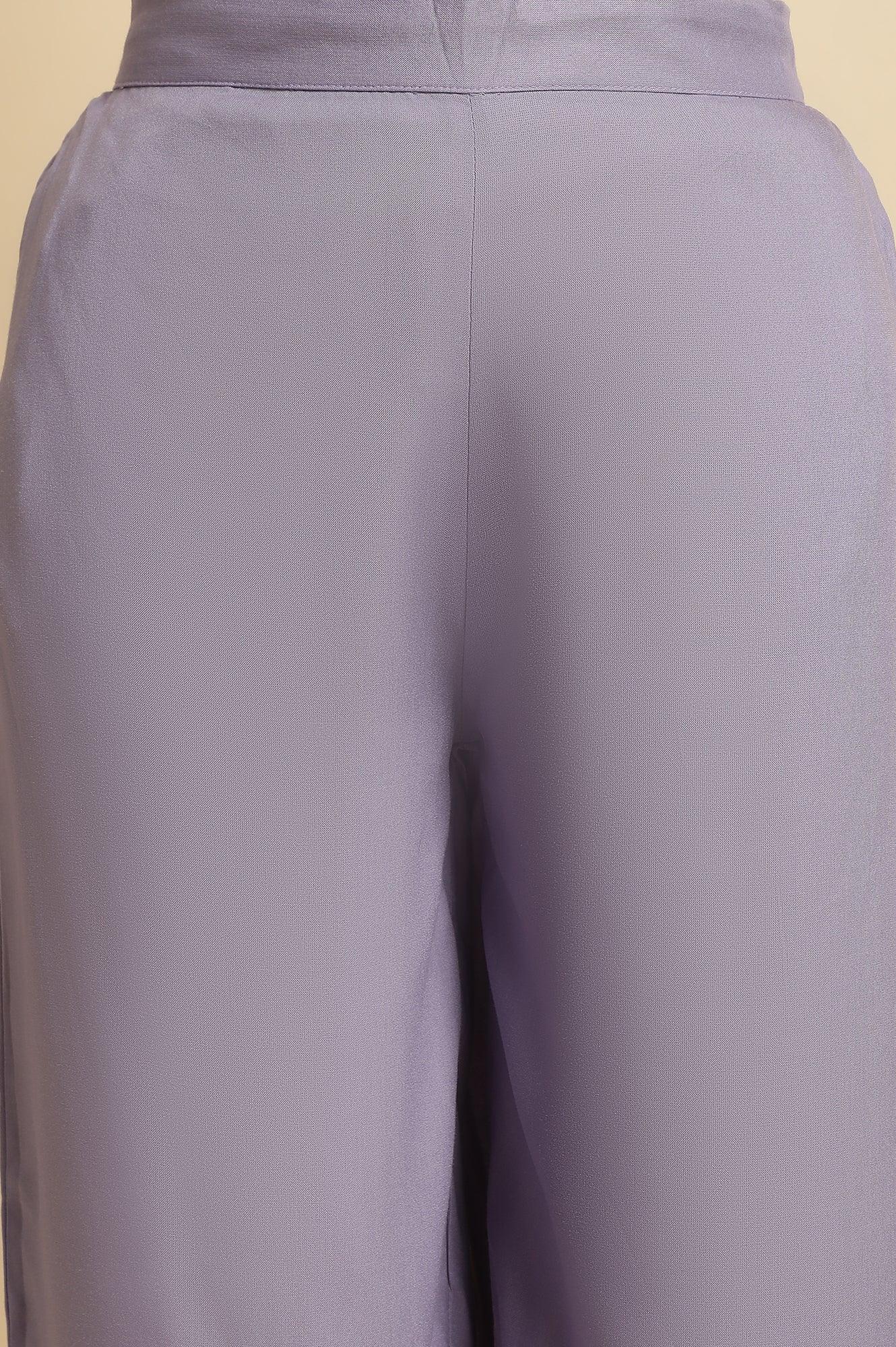 W for Woman Purple Parallel Pants With Lace At Hemline