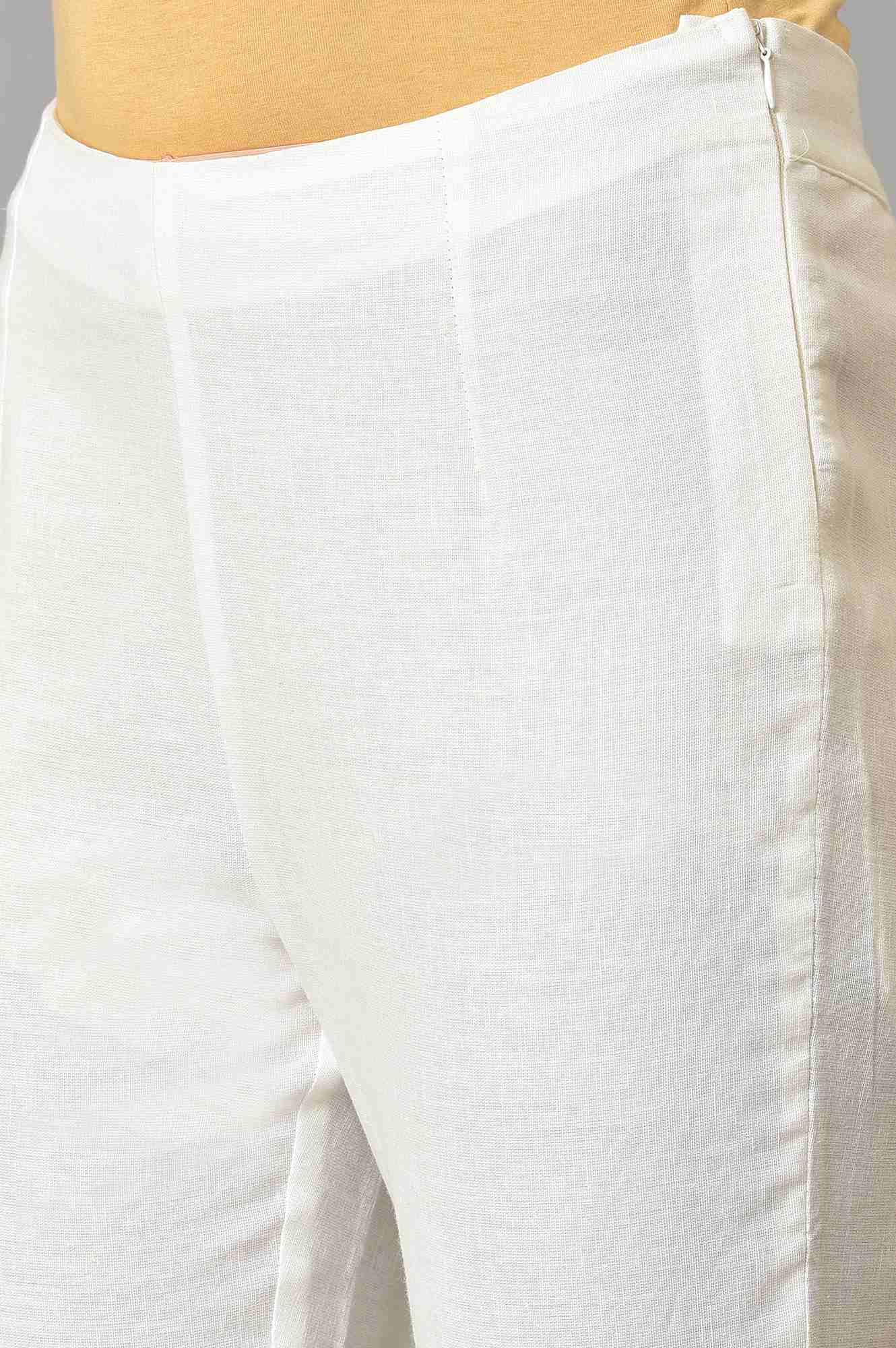 W for Woman White Lace Trim Cotton Slim Pant