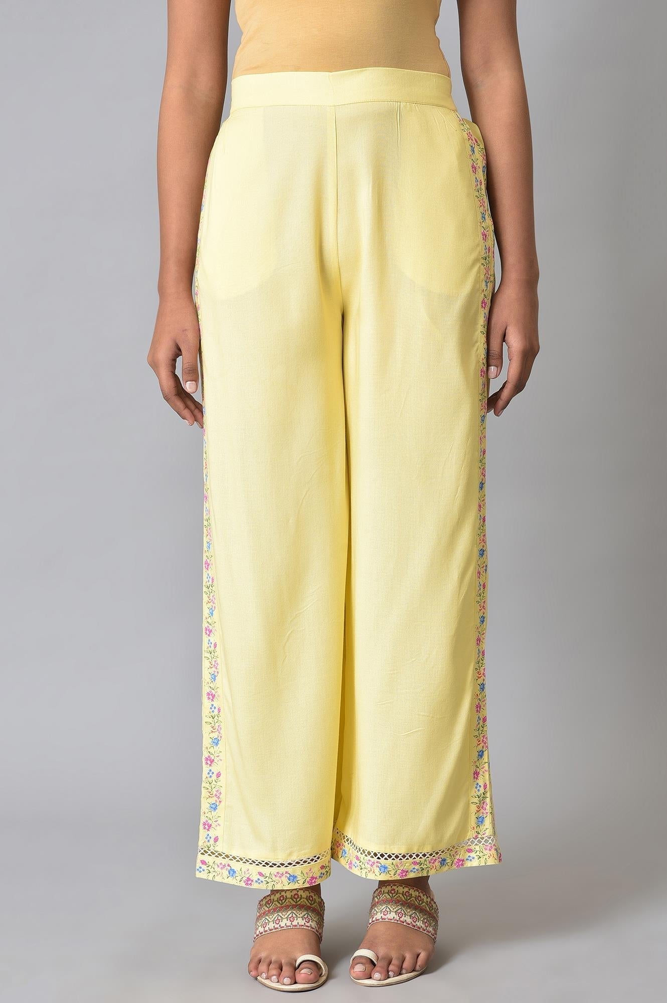 W for Woman Yellow Printed Parallel Pants