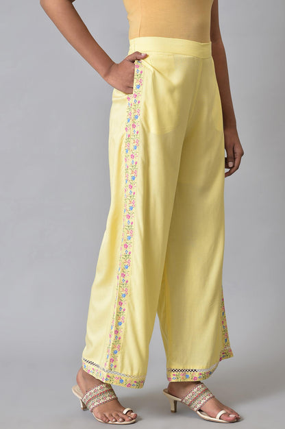 W for Woman Yellow Printed Parallel Pants