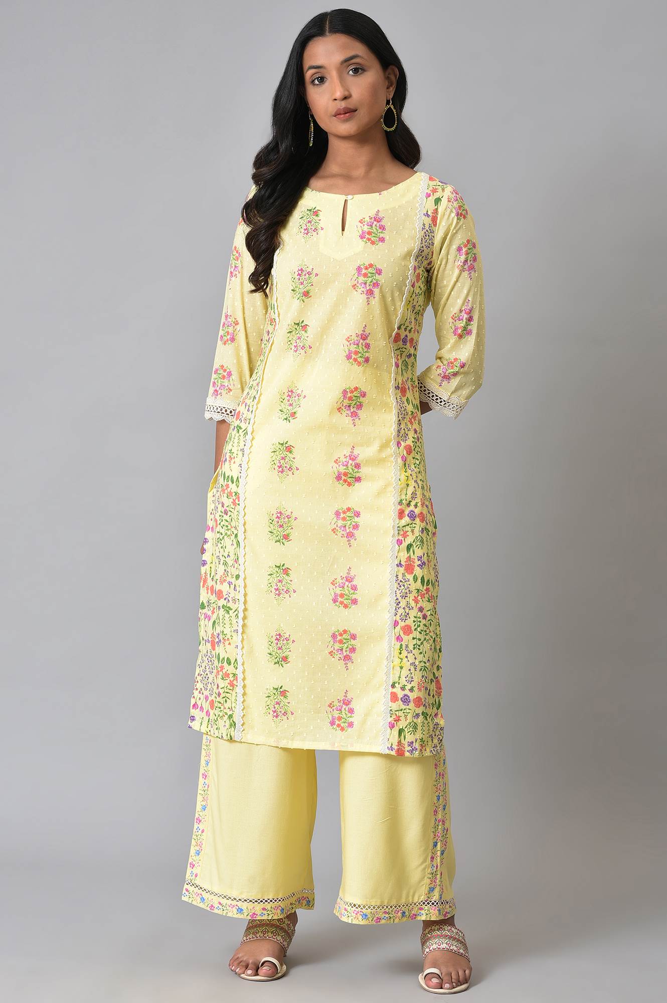 W for Woman Yellow Printed Parallel Pants