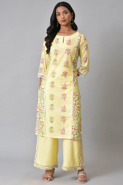 W for Woman Yellow Printed Parallel Pants