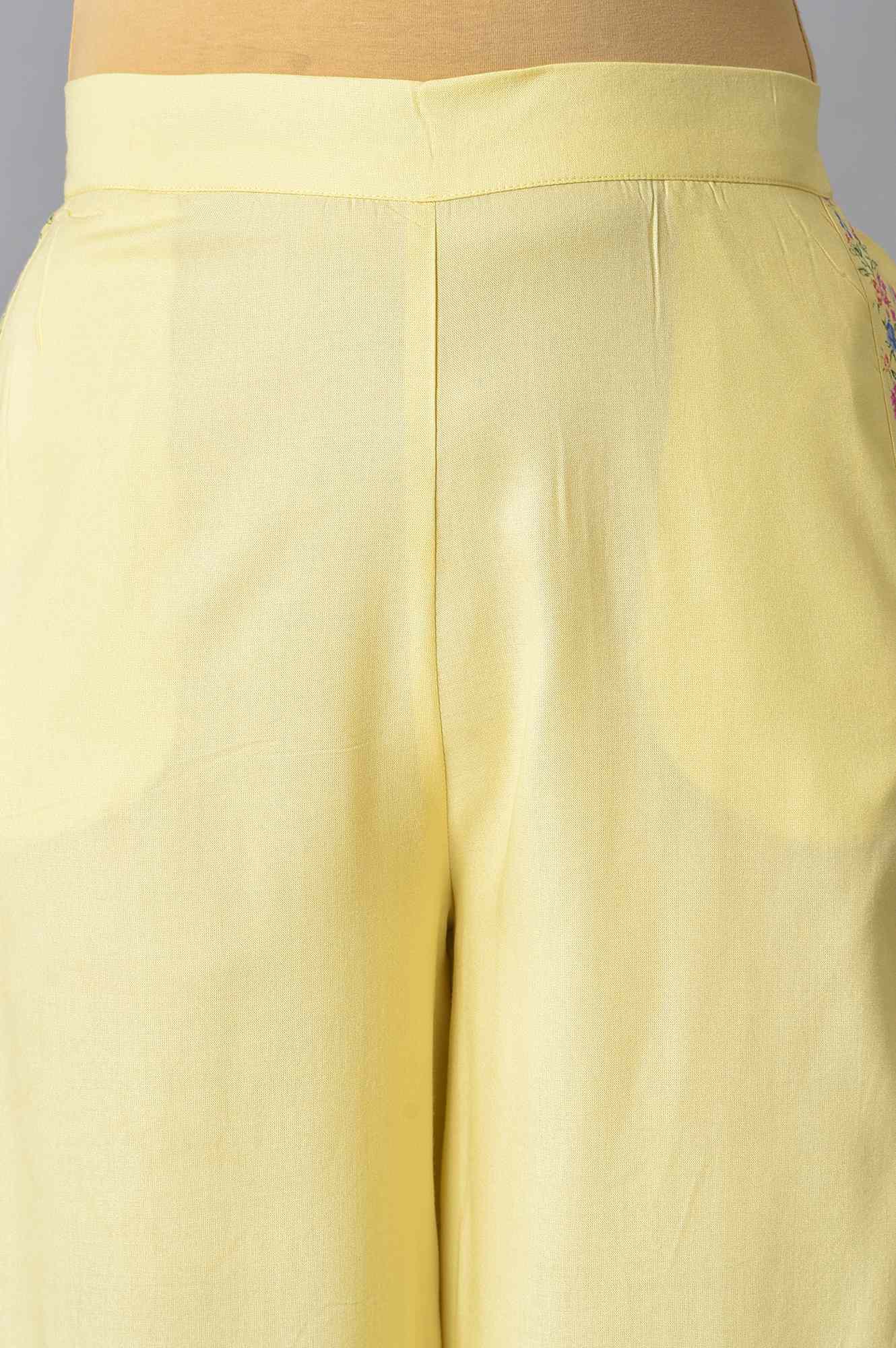 W for Woman Yellow Printed Parallel Pants