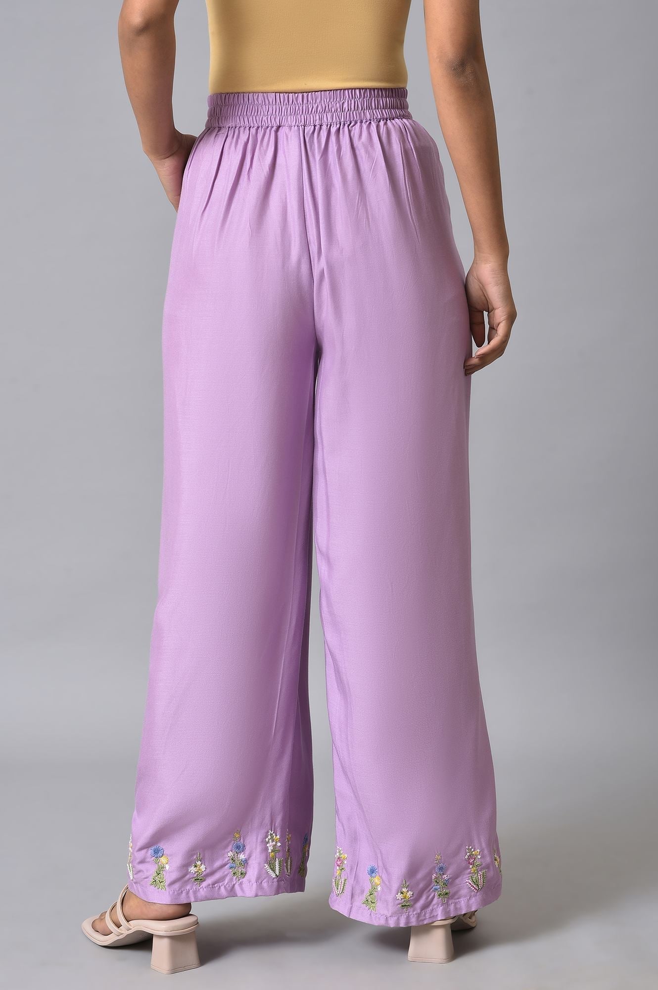 W for Woman Purple Embroidered Parallel Pants