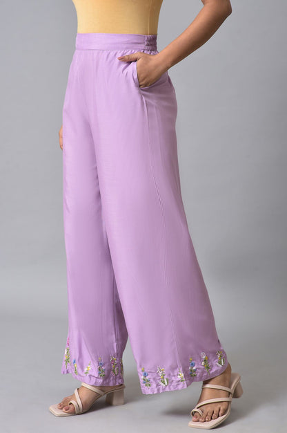 W for Woman Purple Embroidered Parallel Pants