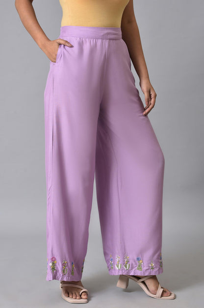 W for Woman Purple Embroidered Parallel Pants