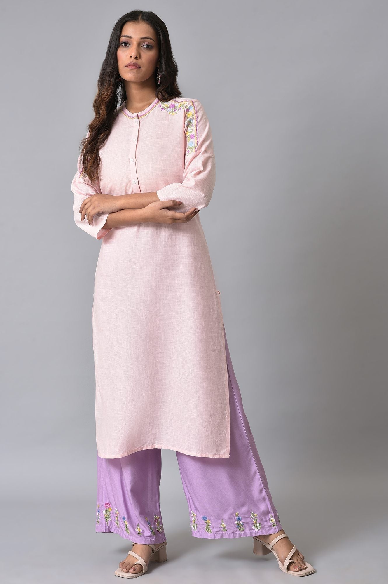 W for Woman Purple Embroidered Parallel Pants