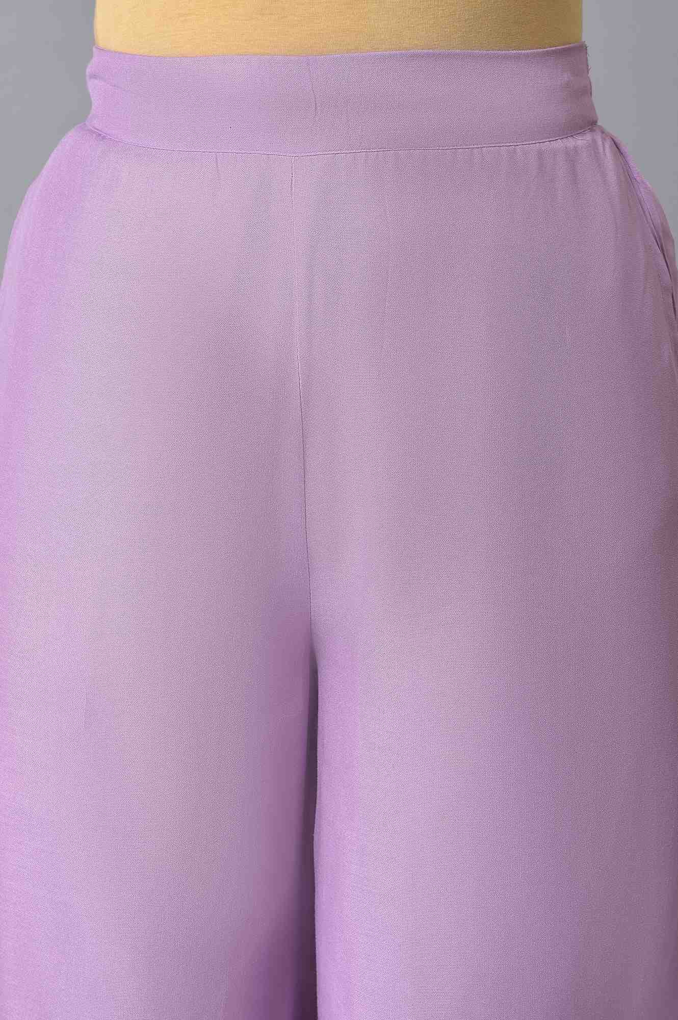 W for Woman Purple Embroidered Parallel Pants