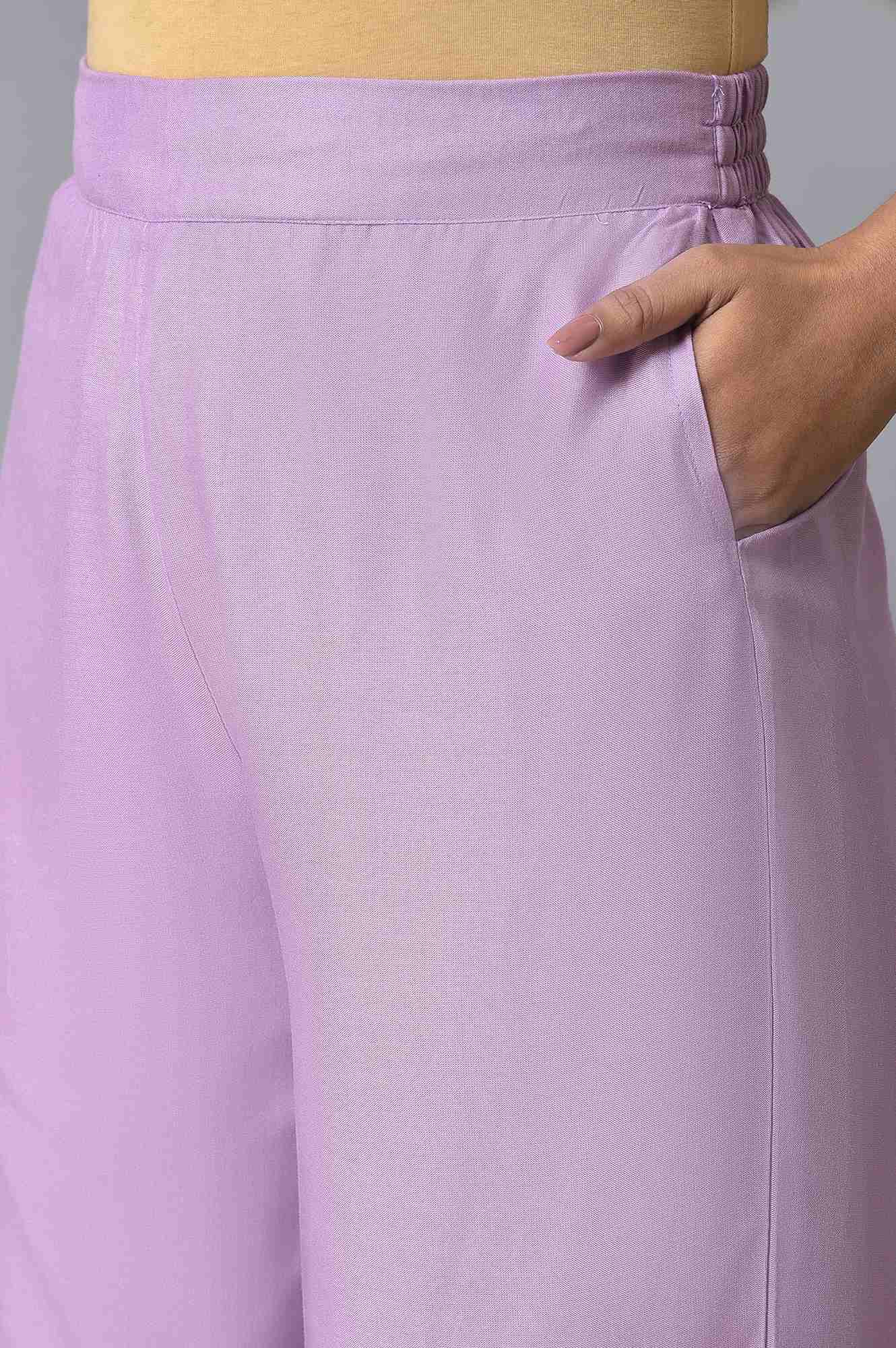 W for Woman Purple Embroidered Parallel Pants