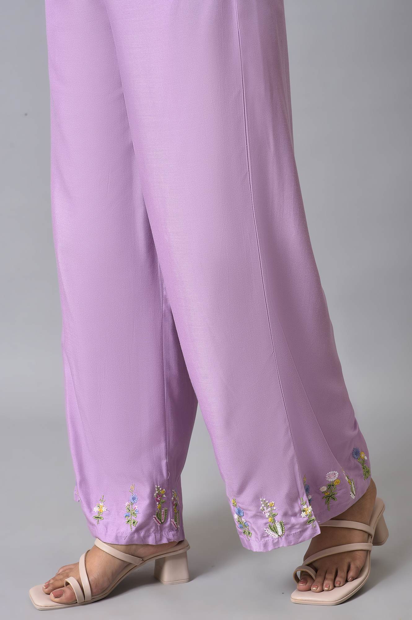 W for Woman Purple Embroidered Parallel Pants