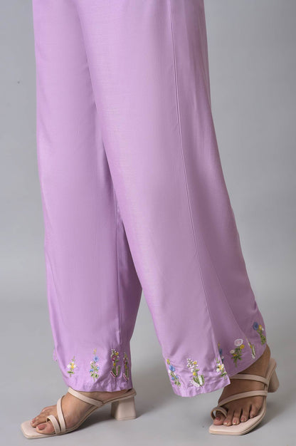 W for Woman Purple Embroidered Parallel Pants