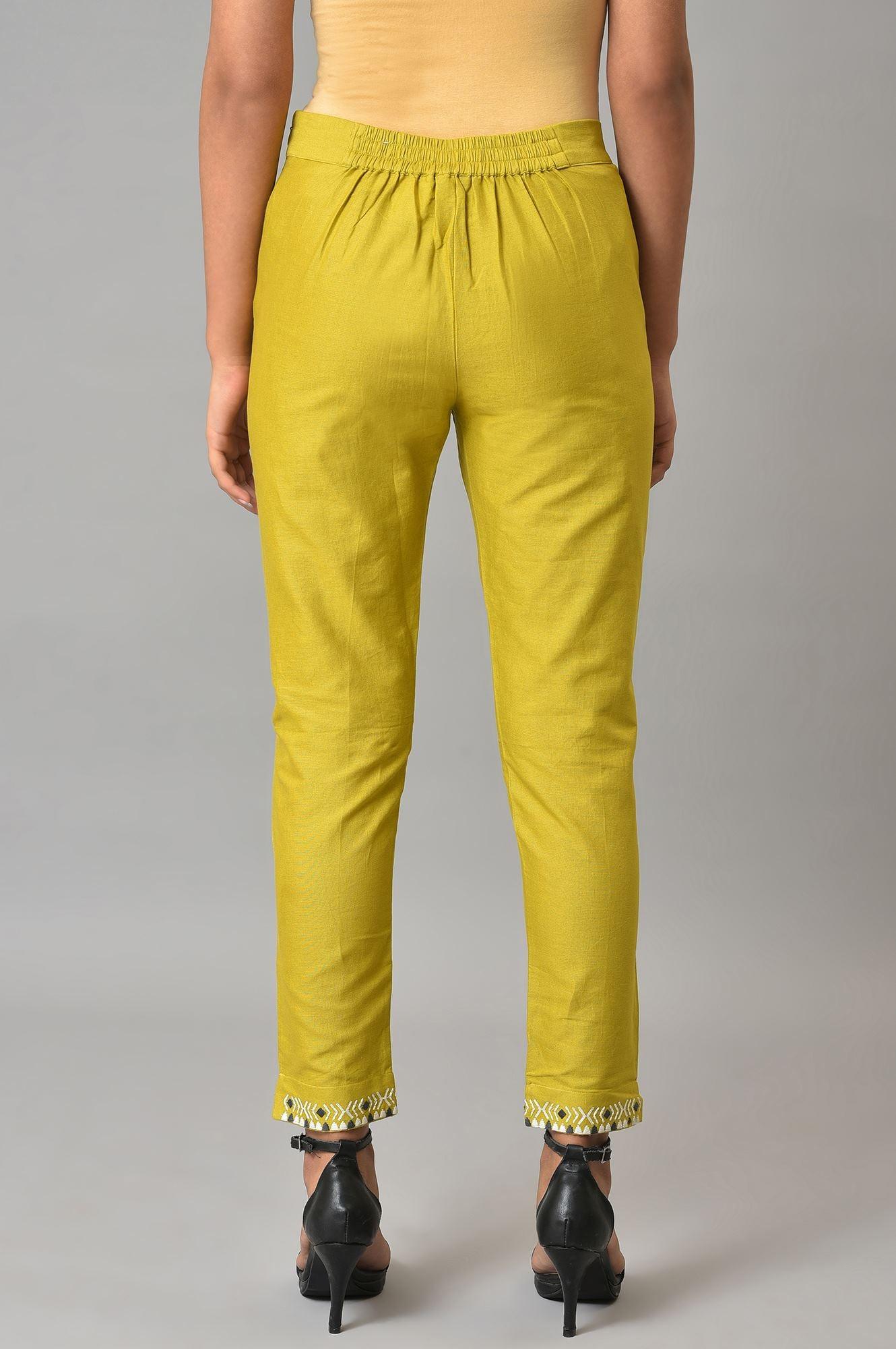 W for Woman Plus Size Green Embroidered Slim Pants