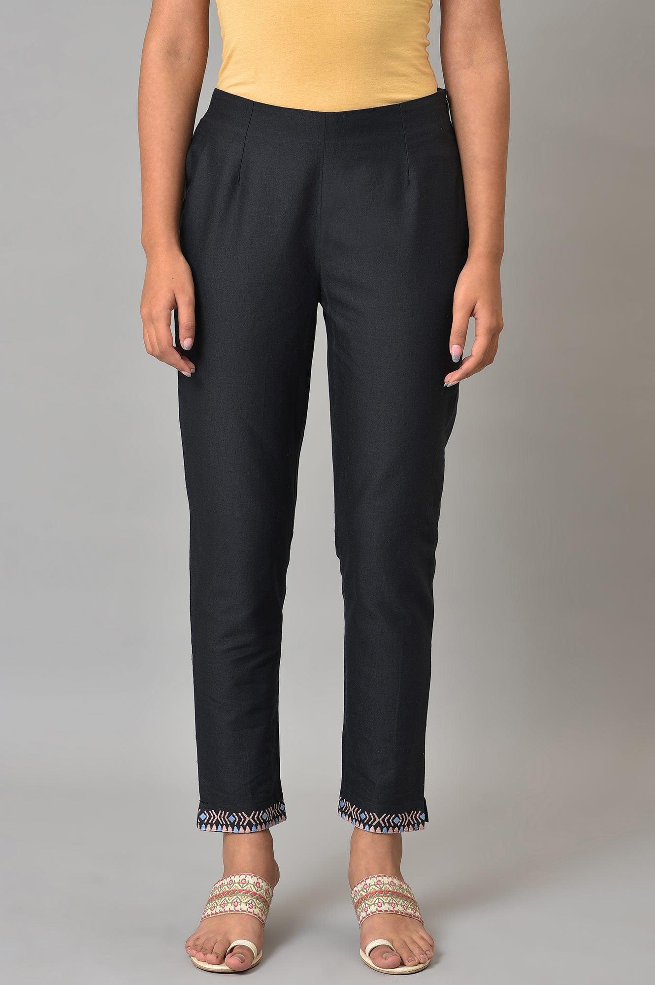 W for Woman Black Plus Size Slim Pants With Embroidery